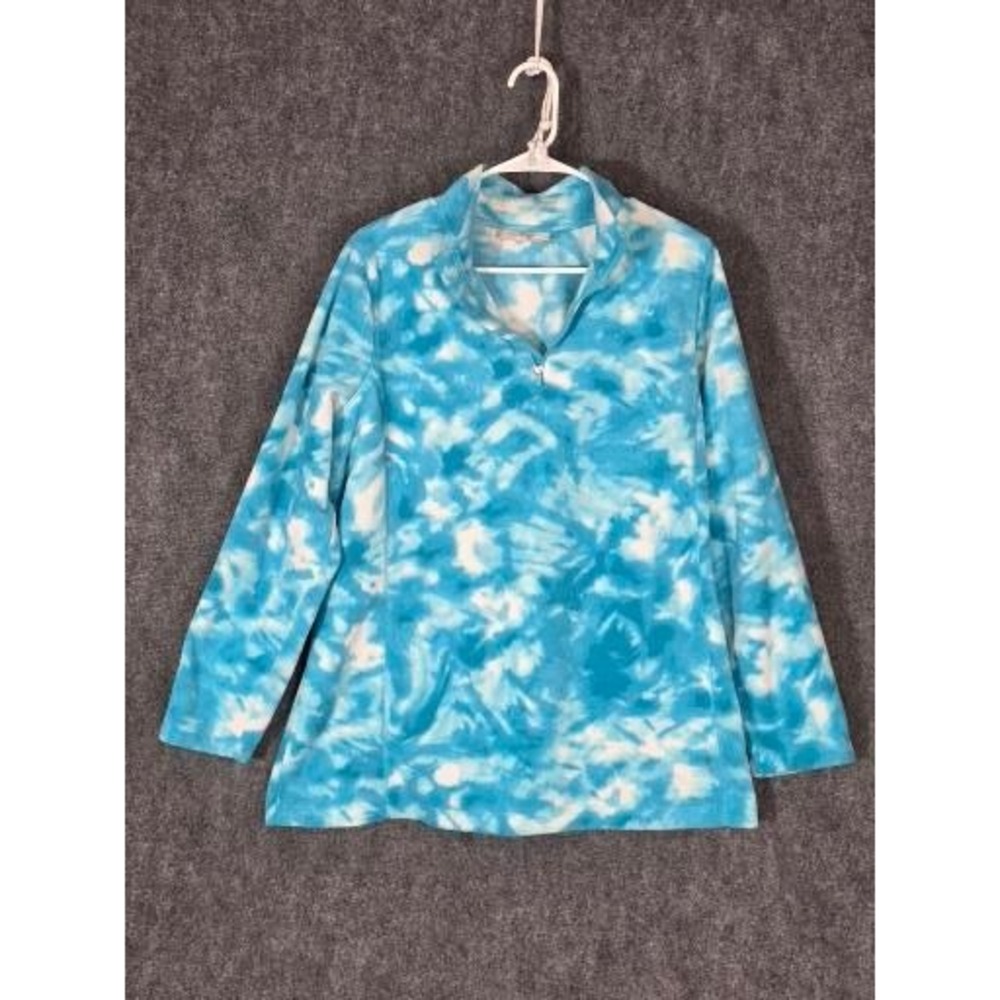 Woman‎ Within Blue Tie Dye Fleece Quarter Zip Pullover Sweater Womens 18/20 L